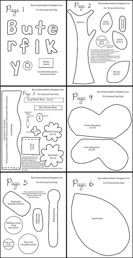 The Quiet Book Blog: Free Butterfly Quiet Book Template